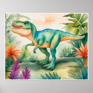 Poster T-Rex Watercolor Nursery Art