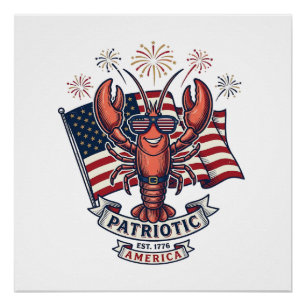 Poster T-Shirt_1 gravure vintage drapeau homard patriotiq