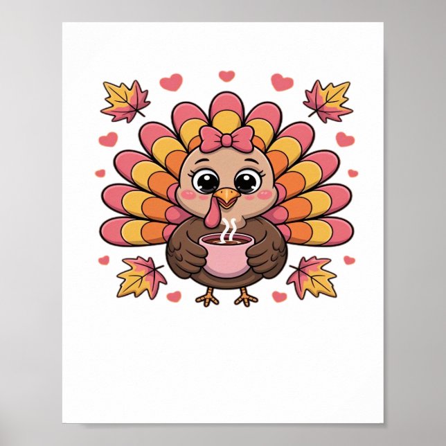 Poster t-shirt classique rose kawaii thanksgiving dinde (Devant)