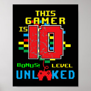 Poster T-shirt d'anniversaire jeu vidéo niveau 10 débloqu