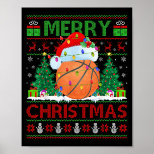 Poster T-shirt de Noël moche de basket-ball Srts Joueur L