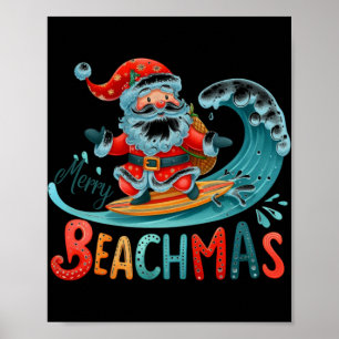 Poster T Shirt Design Rétro Surfant Santa Beachmas Joyeux