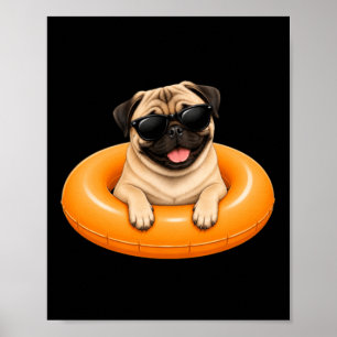 Poster T-shirt d'été Pug Flotteur de piscine pour chien m
