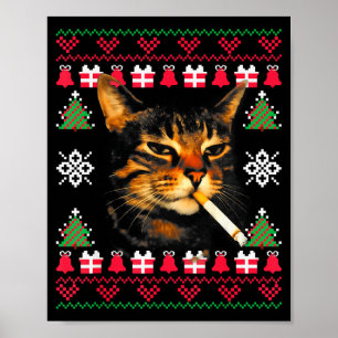 Poster T-shirt drôle de chat qui fume pour Noël 