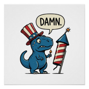Poster T-shirt drôle patriotique T-Rex feu d'artifice Des