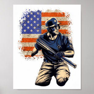 Poster T Shirt Équipe de Baseball Drapeau Américain 4 Jui