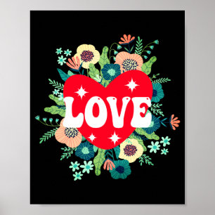 Poster T Shirt Fête des Amoureux Rouge Amour Cœur Floral