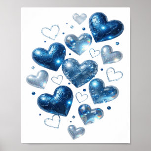 Poster T-shirt graphique artistique argenté BLUE HEARTS