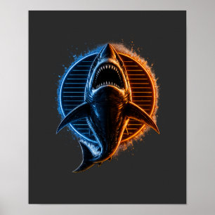 Poster T-shirt graphique bleu et orange avec requin Fie