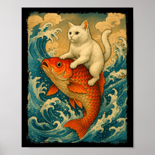 Poster T-shirt graphique homme femme drôle chat Koi art j