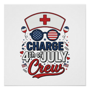 Poster T-shirt médical patriotique d'infirmière du 14 jui