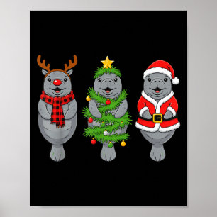 Poster T-shirt mignon de lamantin de Noël, lamantin des f