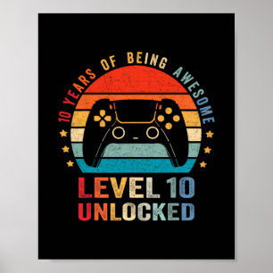 Poster T-shirt Niveau 10 Débloqué Drôle de Joueur de Vidé