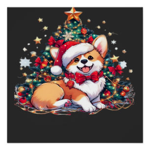 Poster T-Shirt oversize Corgi arbre de Noël