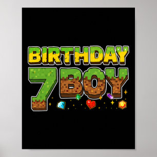 Poster T-shirt pixel drôle garçon d'anniversaire 7e anniv
