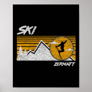 Poster T-shirt Ski Zermatt Suisse Ski rétro
