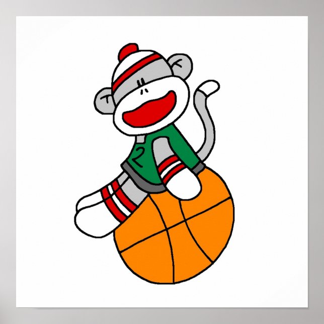 Poster T-shirts et cadeaux Sock Monkey Basketball (Devant)