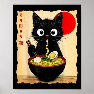 Poster T-shirts graphiques drôles de chats japonais Ramen