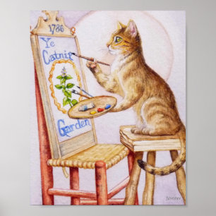 Poster Tabby Artiste Brown Peinture Chat Aquarelle 8x10