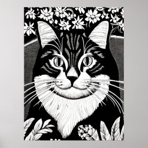 Poster Tabby Cat entouré de fleurs