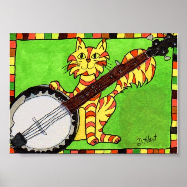 Poster Tabby Chat avec Banjo Mini Art populaire (Devant)