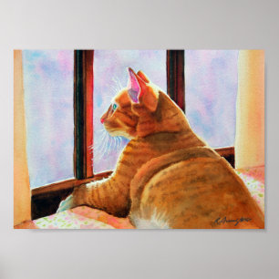 Poster Tabby de gingembre sur nappes florales