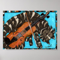 Tabby Gris Chat avec violon Fiddle Art