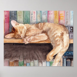 Poster Tabby orange dormant sur une tablette aquarelle