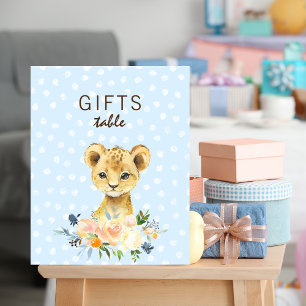 Poster Table Baby shower Lion Cub Floral Blue
