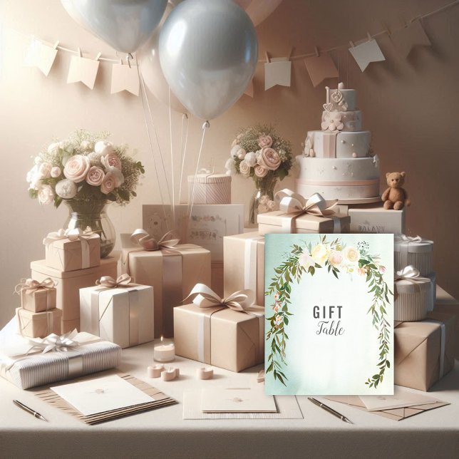 Poster Table Cadeau Vert Rose Bébé Saupoudrer Douche (Créateur téléchargé)