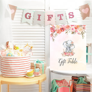 Poster Table de cadeaux pour Baby Shower Éléphant Bébé