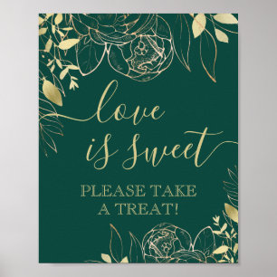 Poster Table de faveur de fleurs modernes Émeraude et Or
