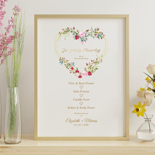 Poster Table de mariage "Cœur fleuri en souvenir affectue (Créateur téléchargé)