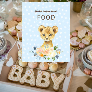 Poster Table de nourriture Baby shower Lion Cub Floral Bl