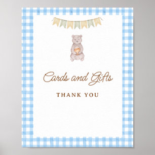 Poster Table de réception de Baby Shower Rustique Ours Bl