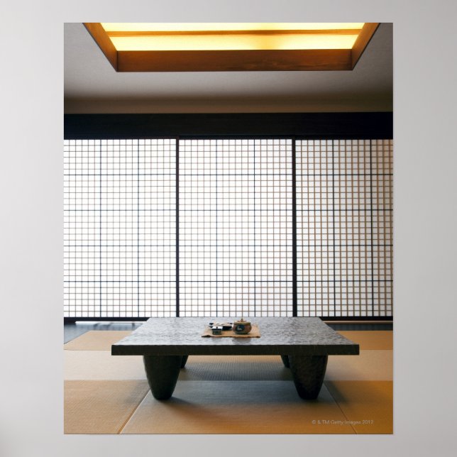 Poster table en bois et tatami de style moderne : (Devant)