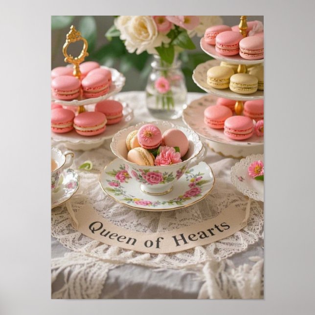 Poster Table fleurie, tasses d'eau, plateaux en gradins m (Devant)