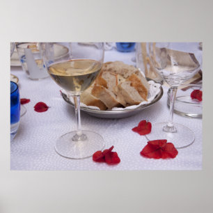 Poster Table italienne : Pain, Vin et Bougainvilliers Pét
