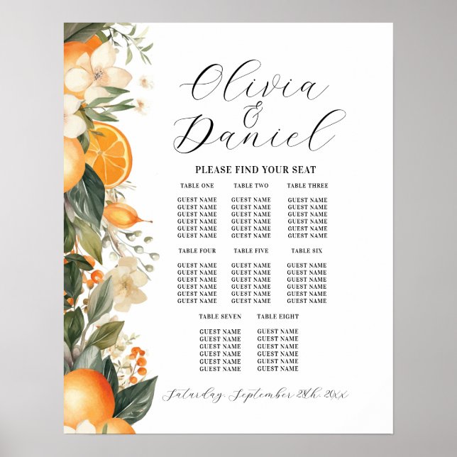 Poster Table Mariage 8 Florals Agrumes Oranges (Devant)