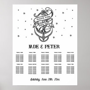 Poster Table Mariage Siège 10 Ancre traditionnelle de tat