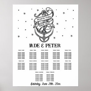 Poster Table Mariage Siège 12 Ancre traditionnelle de tat