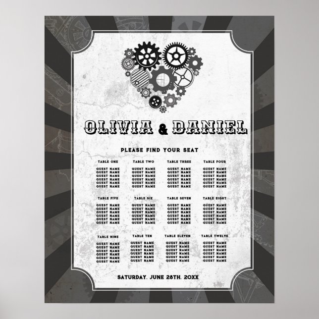 Poster Table Mariage Siège 12 Coeurs Mariages Steampunk (Devant)