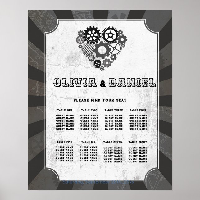 Poster Table Mariage Siège 8 Coeurs Mariages Steampunk (Devant)