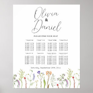 Poster Table Mariage Siège 8 Fleur sauvage Floral