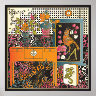 Poster Table orange Mah Jongg