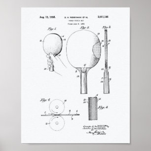 Poster Table Tennis Bat 1935 Brevet Art Livre blanc