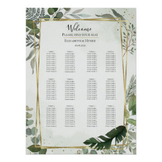 Poster Tableau de mariage à l'aquarelle en or et verdure