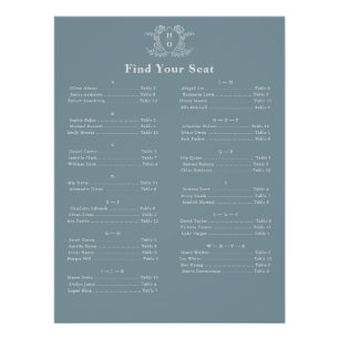 Poster Tableau de placement Vintage Crest Monogram Bleu