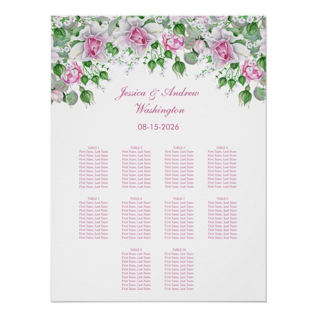 Poster Tableau de siège Mariage Rose romantique rose (Devant)