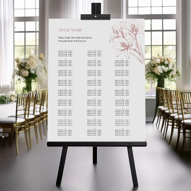 Poster Tableau de sièges Mariage en ligne rose (Créateur téléchargé)